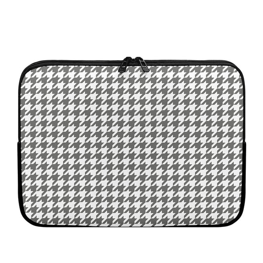 Grey And White Houndstooth Pattern Print Laptop Sleeve