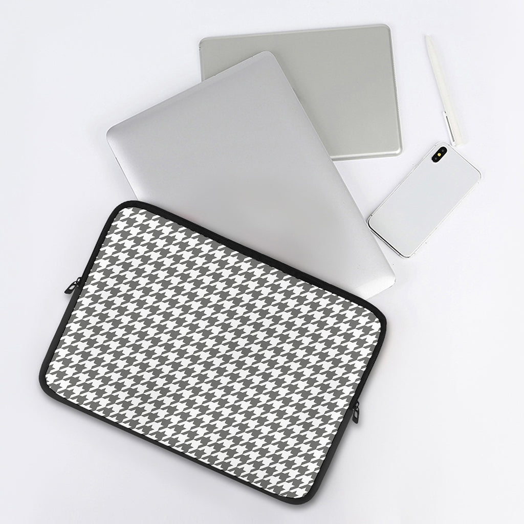 Grey And White Houndstooth Pattern Print Laptop Sleeve