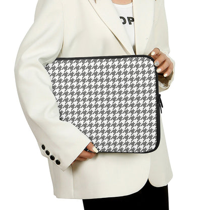 Grey And White Houndstooth Pattern Print Laptop Sleeve