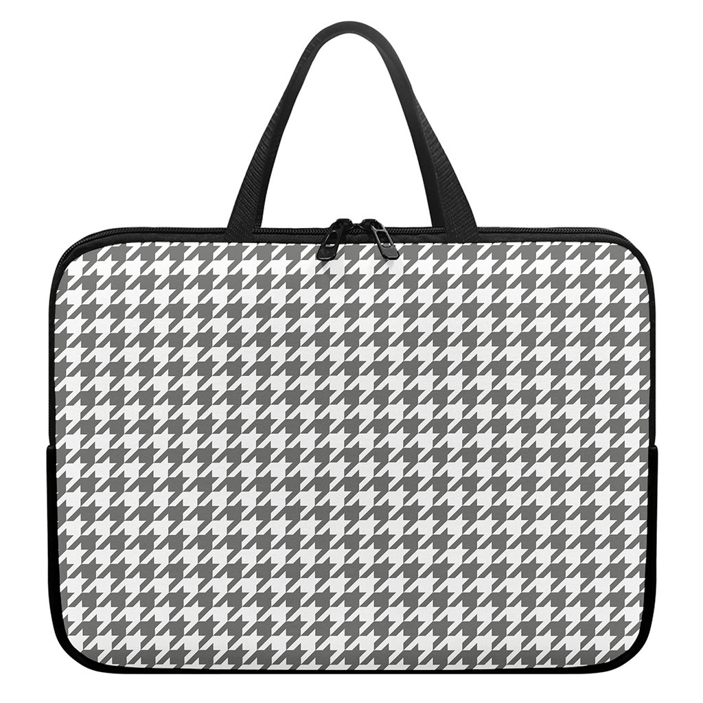 Grey And White Houndstooth Pattern Print Laptop Sleeve With Handle