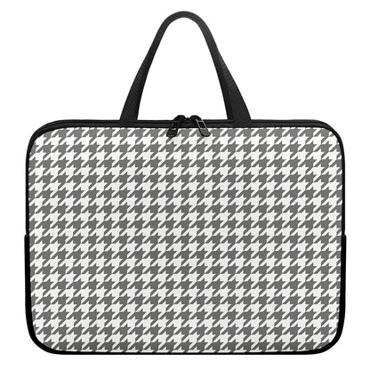 Grey And White Houndstooth Pattern Print Laptop Sleeve With Handle