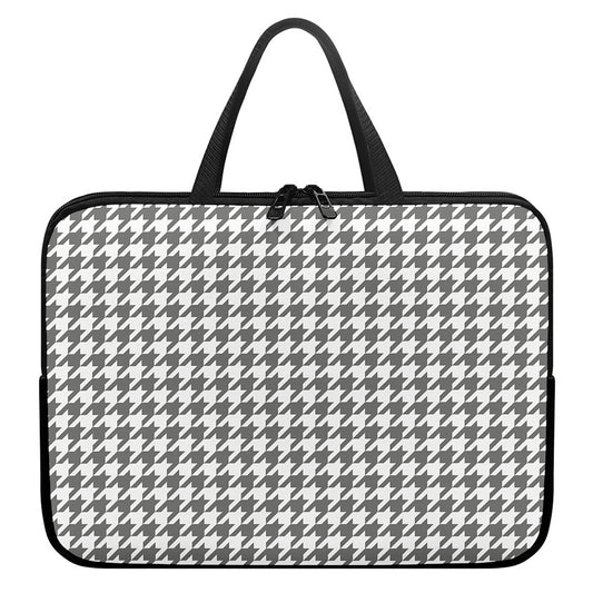 Grey And White Houndstooth Pattern Print Laptop Sleeve With Handle