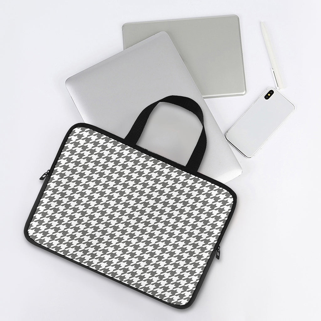 Grey And White Houndstooth Pattern Print Laptop Sleeve With Handle