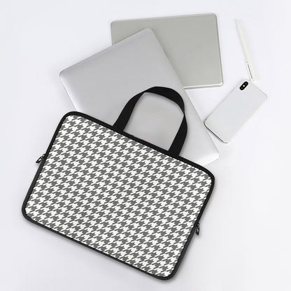 Grey And White Houndstooth Pattern Print Laptop Sleeve With Handle