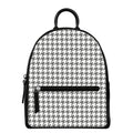 Grey And White Houndstooth Pattern Print Leather Backpack