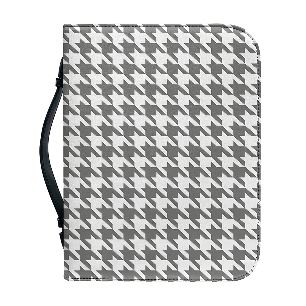 Grey And White Houndstooth Pattern Print Leather Bible Cover