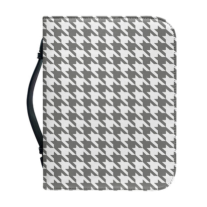 Grey And White Houndstooth Pattern Print Leather Bible Cover