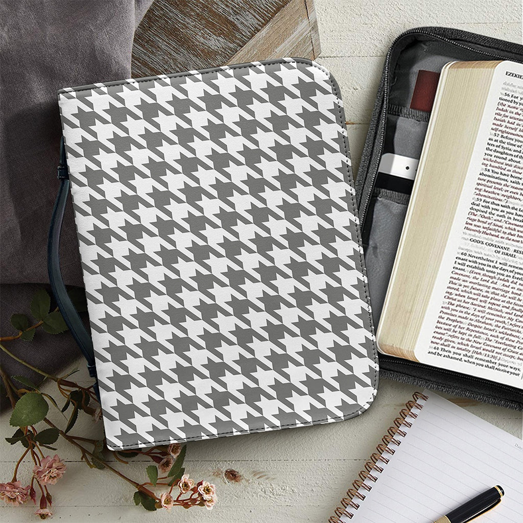 Grey And White Houndstooth Pattern Print Leather Bible Cover