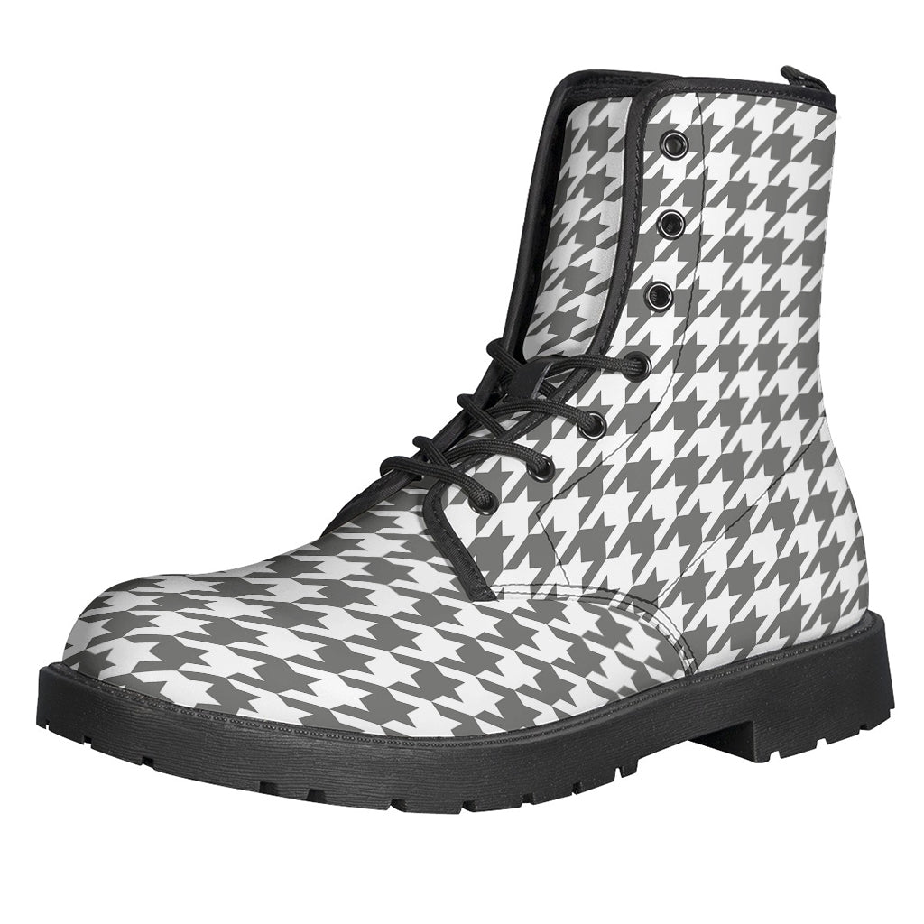 Grey And White Houndstooth Pattern Print Backpack