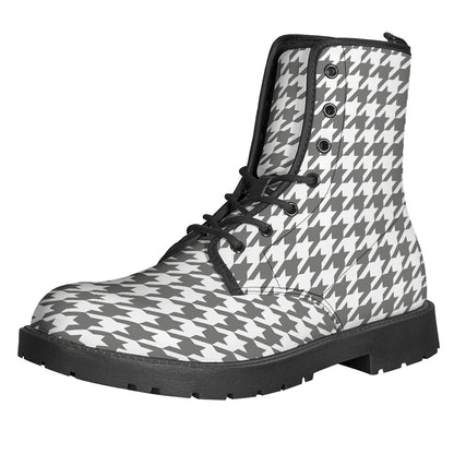 Grey And White Houndstooth Pattern Print Backpack