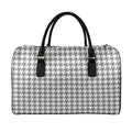 Grey And White Houndstooth Pattern Print Leather Duffel Bag