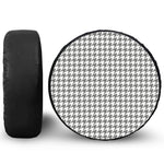 Grey And White Houndstooth Pattern Print Leather Spare Tire Cover