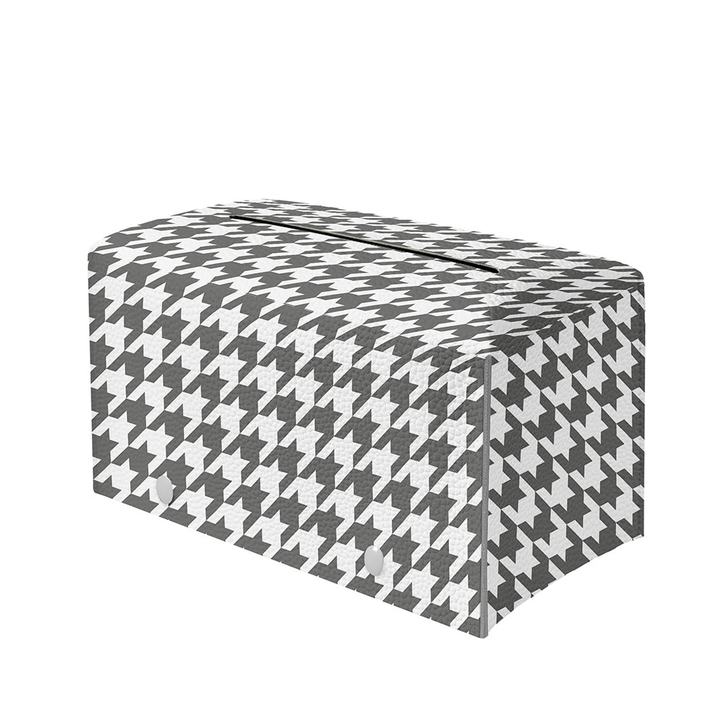 Grey And White Houndstooth Pattern Print Leather Tissue Box Cover
