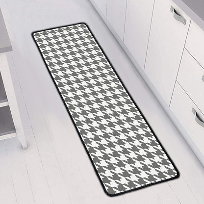 Grey And White Houndstooth Pattern Print Long Kitchen Mat