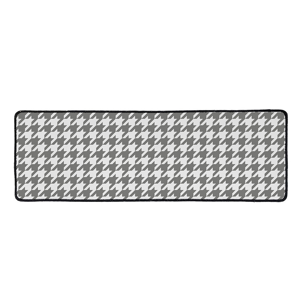 Grey And White Houndstooth Pattern Print Long Kitchen Mat