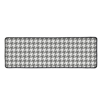 Grey And White Houndstooth Pattern Print Long Kitchen Mat