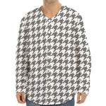 Grey And White Houndstooth Pattern Print Long Sleeve Baseball Jersey