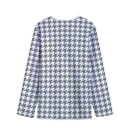 Grey And White Houndstooth Pattern Print Long Sleeve Short Coat