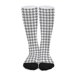 Grey And White Houndstooth Pattern Print Long Socks