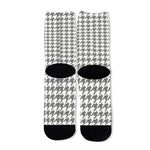 Grey And White Houndstooth Pattern Print Long Socks