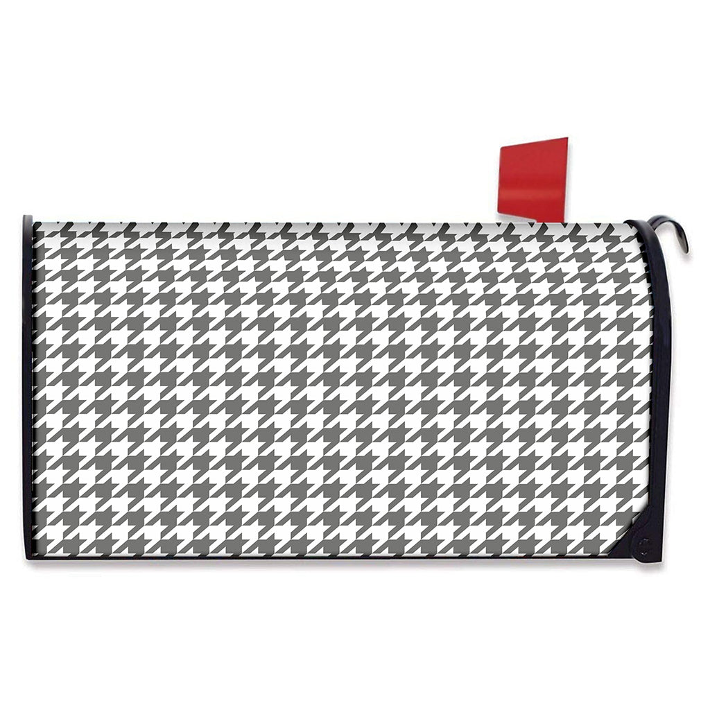 Grey And White Houndstooth Pattern Print Mailbox Cover