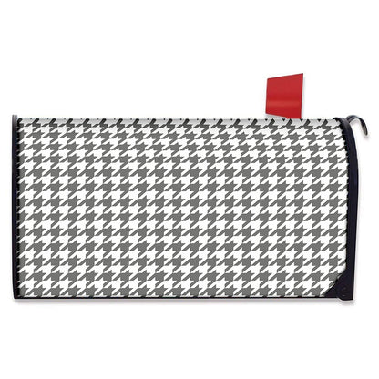 Grey And White Houndstooth Pattern Print Mailbox Cover