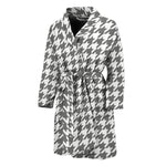 Grey And White Houndstooth Pattern Print Men's Bathrobe
