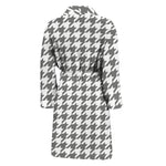 Grey And White Houndstooth Pattern Print Men's Bathrobe