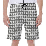 Grey And White Houndstooth Pattern Print Men's Beach Shorts