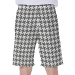 Grey And White Houndstooth Pattern Print Men's Beach Shorts