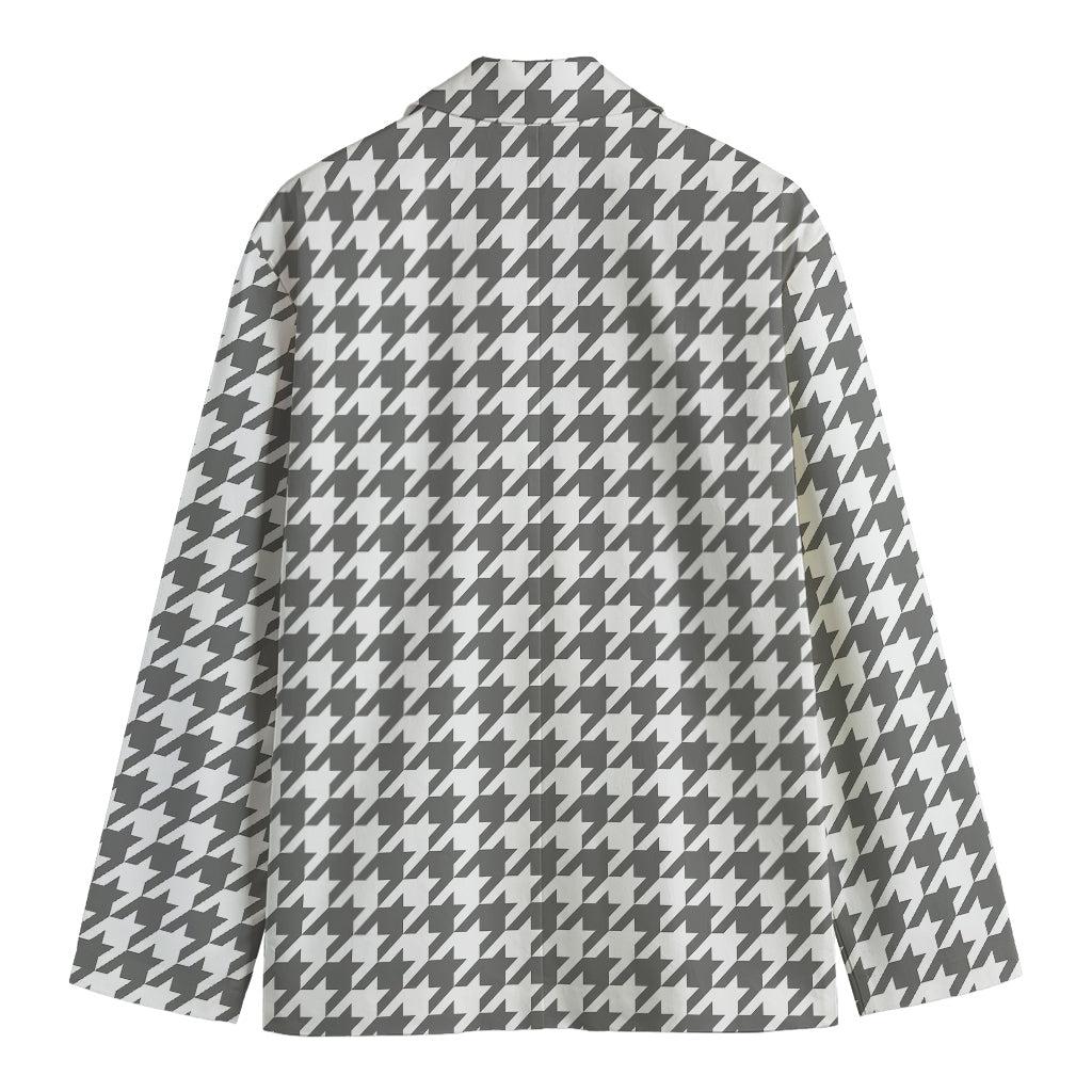 Grey And White Houndstooth Pattern Print Men's Blazer