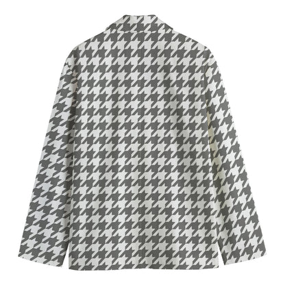 Grey And White Houndstooth Pattern Print Men's Blazer