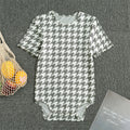 Grey And White Houndstooth Pattern Print Men's Bodysuit