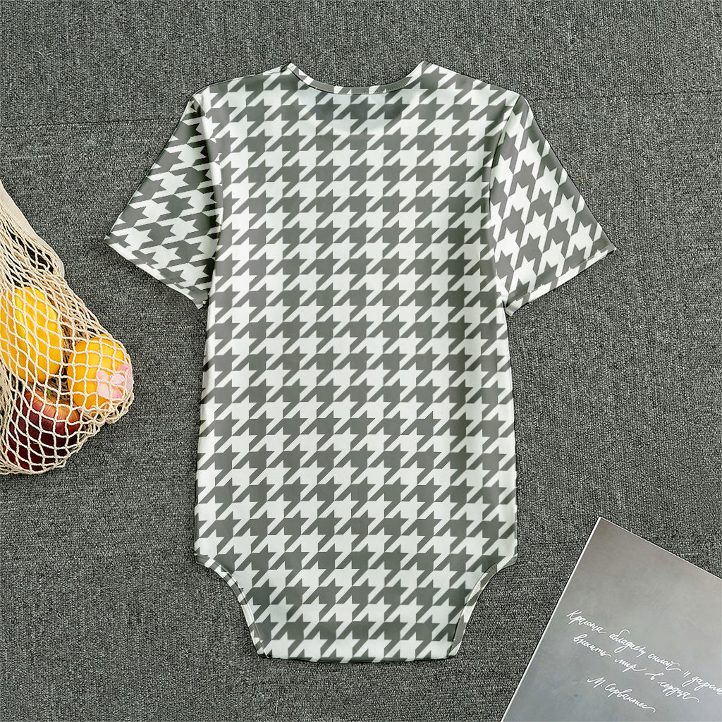 Grey And White Houndstooth Pattern Print Men's Bodysuit