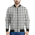 Grey And White Houndstooth Pattern Print Men's Bomber Jacket