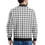 Grey And White Houndstooth Pattern Print Men's Bomber Jacket