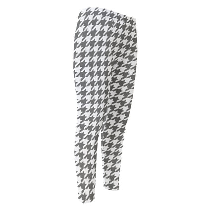 Grey And White Houndstooth Pattern Print Men's Compression Pants