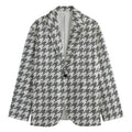 Grey And White Houndstooth Pattern Print Men's Cotton Blazer