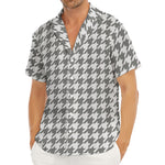 Grey And White Houndstooth Pattern Print Men's Deep V-Neck Shirt