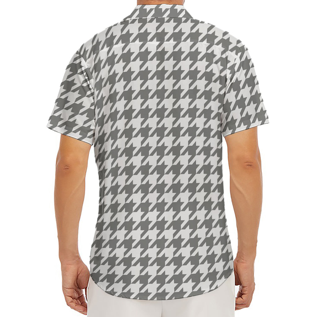 Grey And White Houndstooth Pattern Print Men's Deep V-Neck Shirt