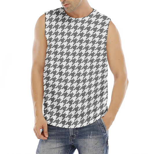 Grey And White Houndstooth Pattern Print Men's Fitness Tank Top