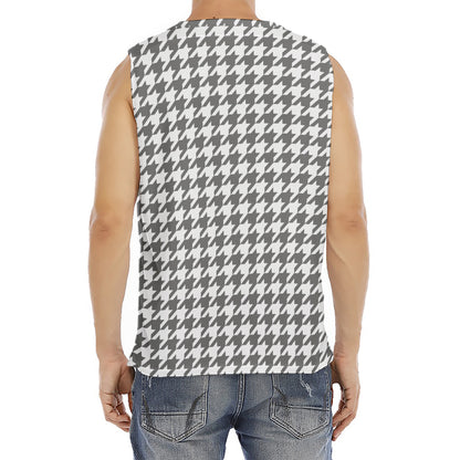 Grey And White Houndstooth Pattern Print Men's Fitness Tank Top