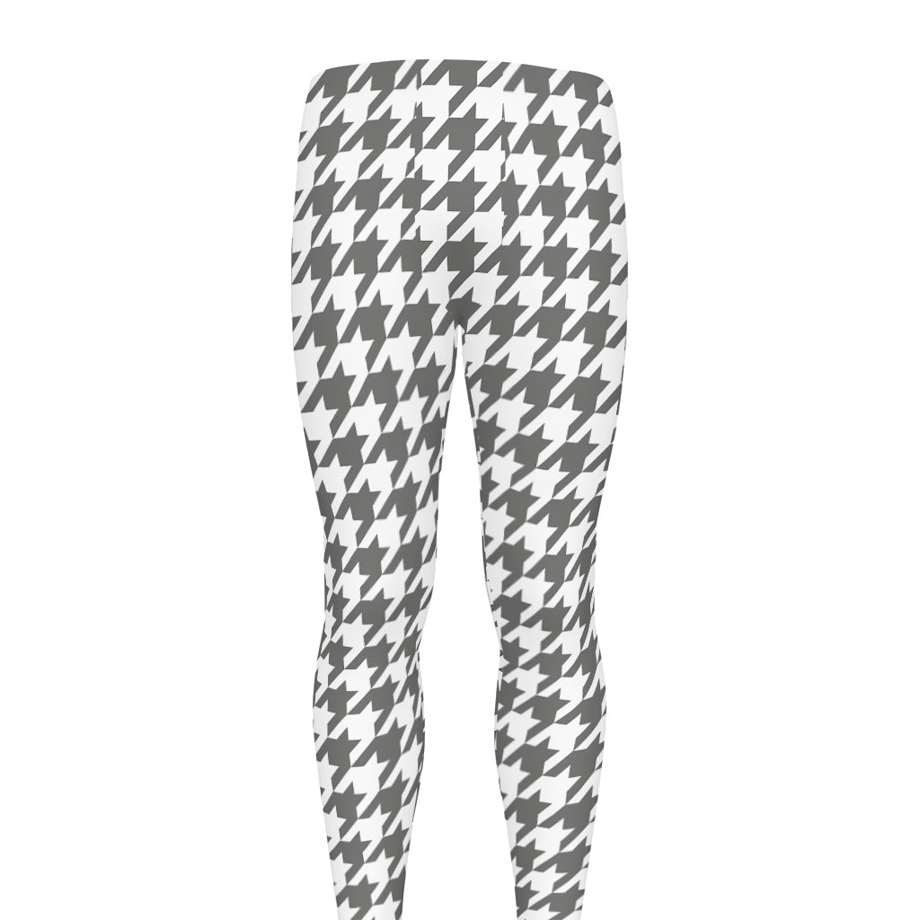 Grey And White Houndstooth Pattern Print Men's leggings