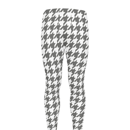Grey And White Houndstooth Pattern Print Men's leggings