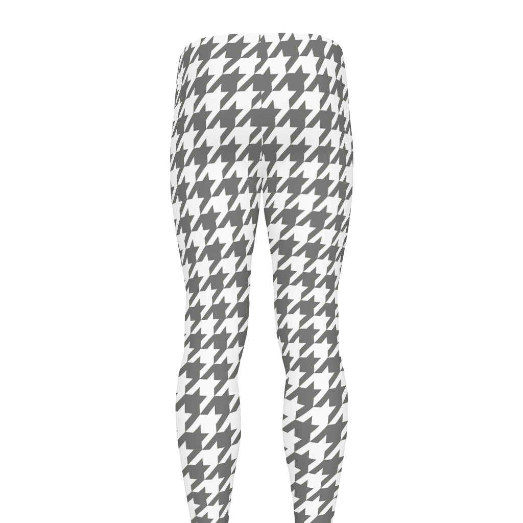 Grey And White Houndstooth Pattern Print Men's leggings
