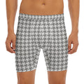 Grey And White Houndstooth Pattern Print Men's Long Boxer Briefs