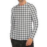 Grey And White Houndstooth Pattern Print Men's Long Sleeve Rash Guard