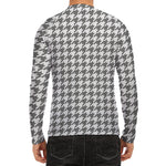 Grey And White Houndstooth Pattern Print Men's Long Sleeve Rash Guard