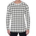 Grey And White Houndstooth Pattern Print Men's Long Sleeve T-Shirt