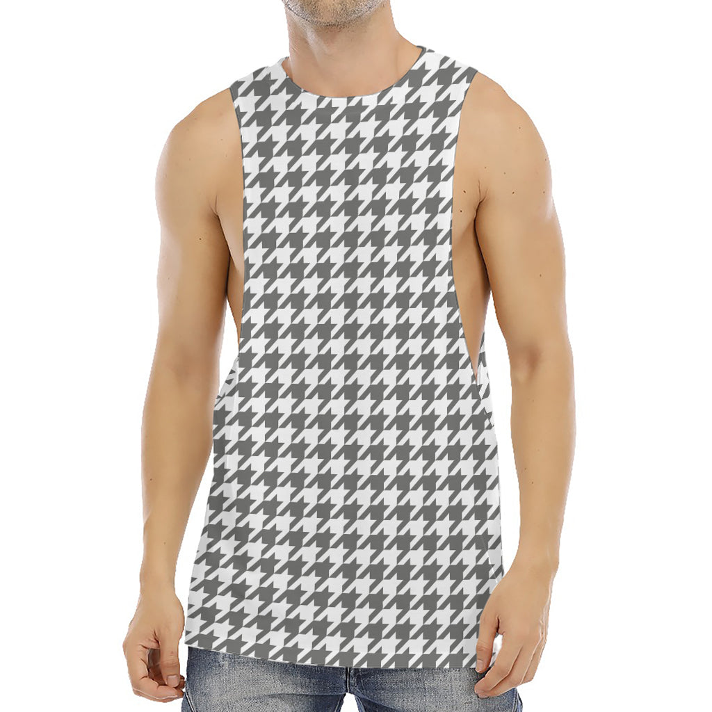 Grey And White Houndstooth Pattern Print Men's Muscle Tank Top